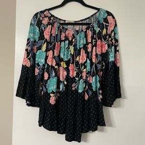 NEW Women's Navy Floral Printed On Off Knit Top, Created for Macy's Size Medium